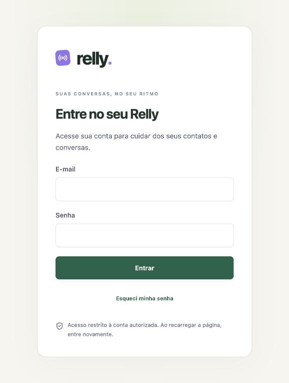 Tela de acesso do Relly, com campos vazios e sua identidade visual